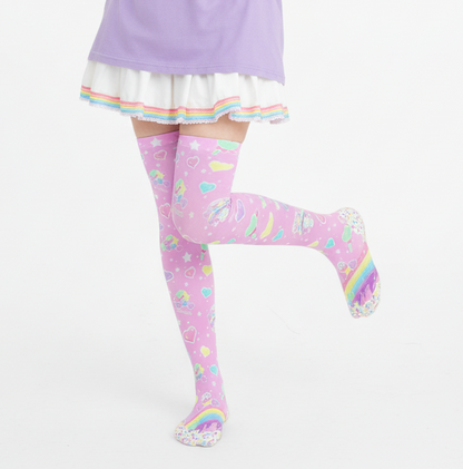 Kawaii fashion Harajuku fashion Jfashion Japanese street fashion fairy kei yume kawaii cutecore jojifuku Rainbow Sweets Over Knee Stocking Socks (Pink) pastel Pantyhose Pastel Rainbow
