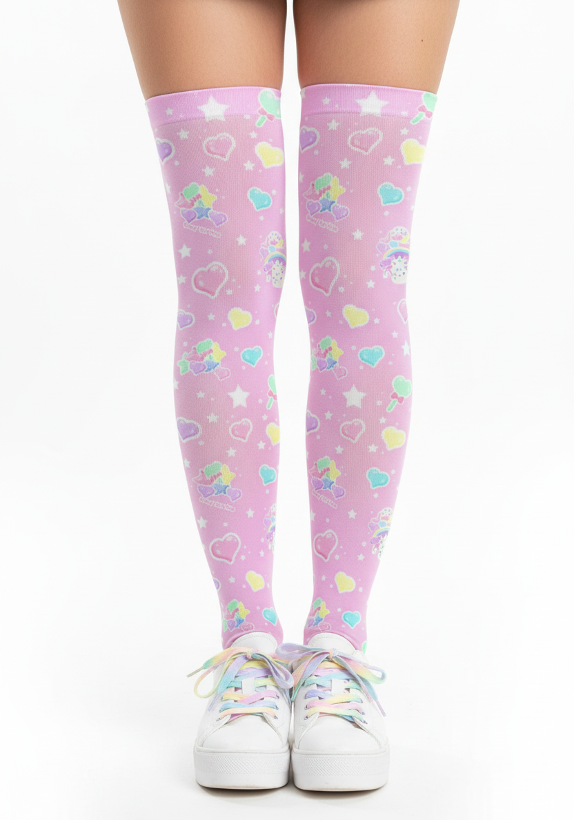 Kawaii fashion Harajuku fashion Jfashion Japanese street fashion fairy kei yume kawaii cutecore jojifuku Rainbow Sweets Over Knee Stocking Socks (Pink) pastel Pantyhose Pastel Rainbow
