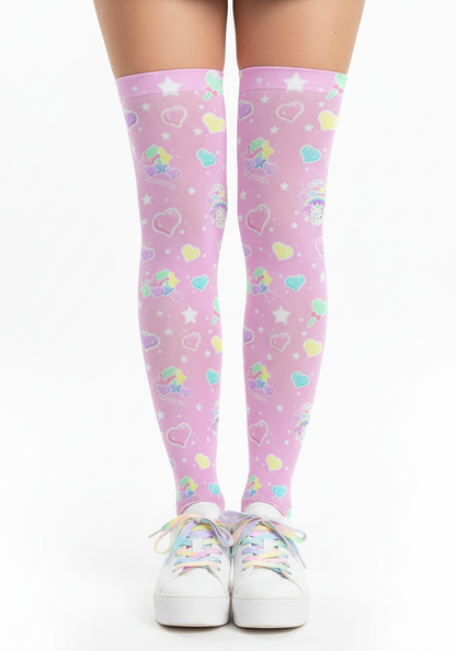 Kawaii fashion Harajuku fashion Jfashion Japanese street fashion fairy kei yume kawaii cutecore jojifuku Rainbow Sweets Over Knee Stocking Socks (Pink) pastel Pantyhose Pastel Rainbow
