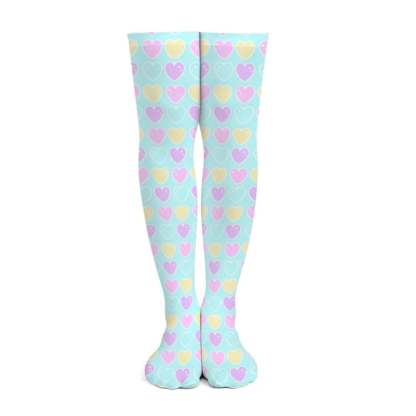 Kawaii fashion Harajuku fashion Jfashion Japanese street fashion fairy kei yume kawaii cutecore jojifuku Sweet Love Hearts Over Knee Stocking Socks (Blue) pastel colored hearts colorful aqua