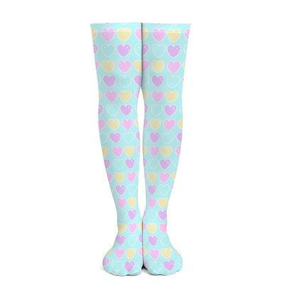 Kawaii fashion Harajuku fashion Jfashion Japanese street fashion fairy kei yume kawaii cutecore jojifuku Sweet Love Hearts Over Knee Stocking Socks (Blue) pastel colored hearts colorful aqua