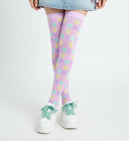 Kawaii fashion Harajuku fashion Jfashion Japanese street fashion fairy kei yume kawaii cutecore jojifuku Sweet Love Hearts Over Knee Stocking Socks (Pink) pastel colored hearts colorful
