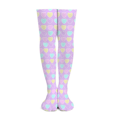 Kawaii fashion Harajuku fashion Jfashion Japanese street fashion fairy kei yume kawaii cutecore jojifuku Sweet Love Hearts Over Knee Stocking Socks (Purple) pastel colored hearts colorful 