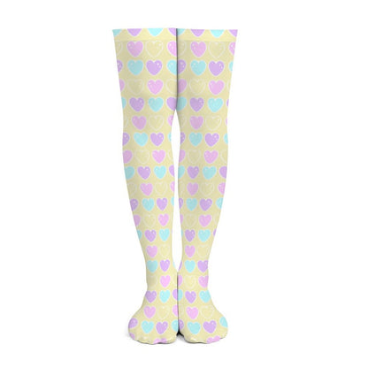 Kawaii fashion Harajuku fashion Jfashion Japanese street fashion fairy kei yume kawaii cutecore jojifuku Sweet Love Hearts Over Knee Stocking Socks (Yellow) pastel colored hearts colorful