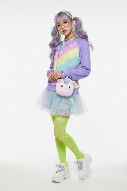 Kawaii fashion Harajuku fashion jfashion Japanese street fashion Uchuu kei Cosmic Rainbow Women's Round Neck Raglan Sleeve Sweatshirt pastel decora kei