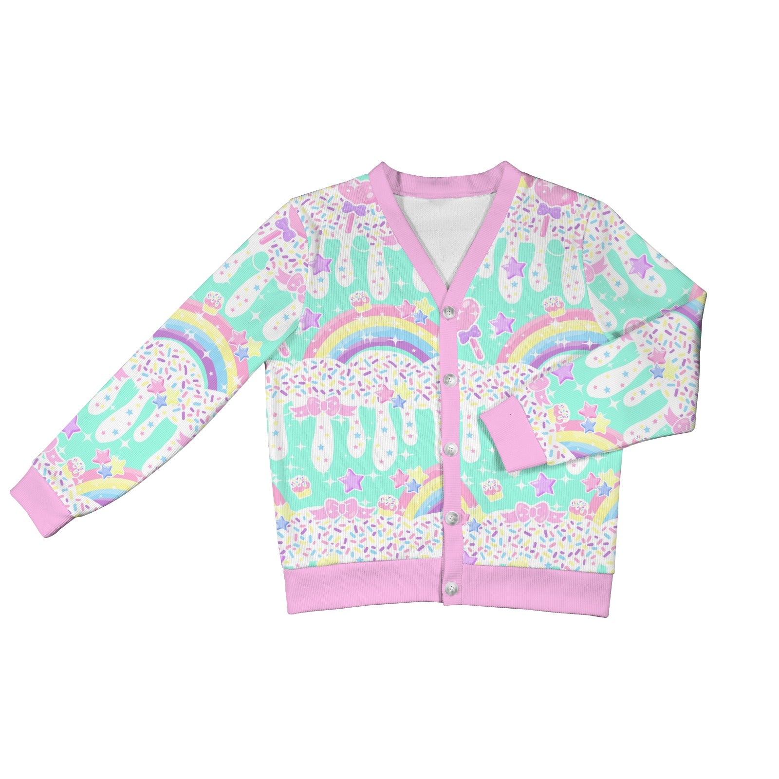 Kawaii fashion Harajuku fashion jfashion   fairy kei yume kawaii decora kei candy sprinkles pastel green cupcake Rainbow Sweets Mint Women's Ribbed Button Up Cardigan