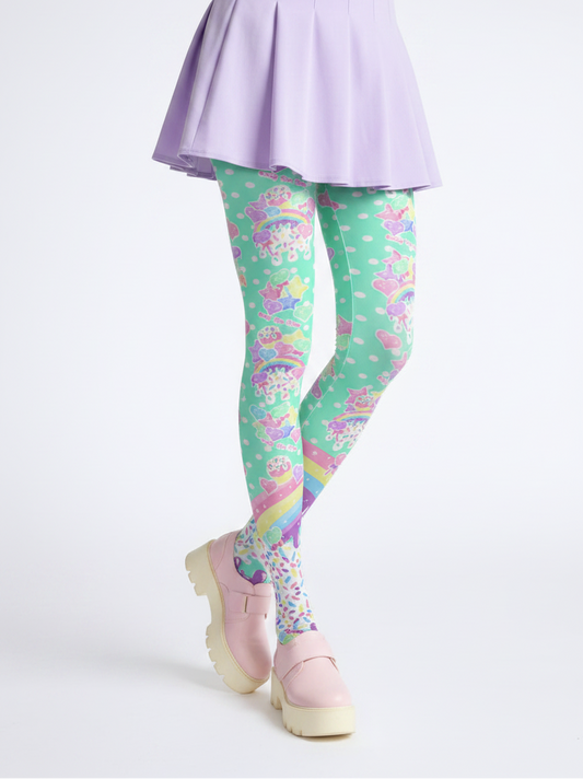 Rainbow Sweets Stretchy Tights (Cute Polka Dots Mint)