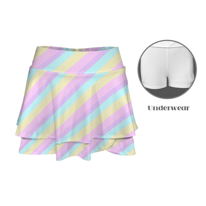 Kawaii fashion Harajuku style Japanese street fashion fairy kei yume kawaii cutecore jojifuku heisei retro sportswear Pastel Stripes Color Block Activewear High Waist Layered Ruffled Sports Mini Skirt With Mesh Shorts & Pockets (Skort) gym workout tennis skirt cute