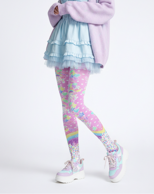 Kawaii fashion Harajuku style Jfashion Japanese street fashion Cutecore jojifuku Heisei retro Rainbow Sweets Stretchy Tights (Cute Polka Dots Pink) candy sprinkles pantyhose stockings cute 