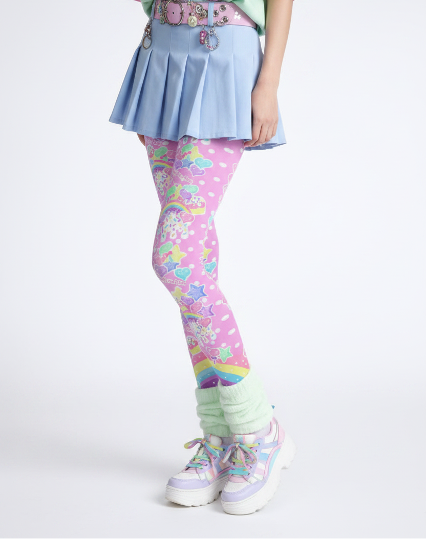 Kawaii fashion Harajuku style Jfashion Japanese street fashion Cutecore jojifuku Heisei retro Rainbow Sweets Stretchy Tights (Cute Polka Dots Pink) candy sprinkles pantyhose stockings cute 