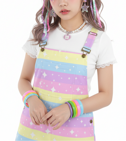 Kawaii fashion Harajuku style Jfashion fairy kei yumekawaii yume kawaii Japanese street fashion Cutecore jojifuku heisei retro Rainbow Ribbon Unisex Shorts Overalls With Adjustable Straps And Pockets pastel rainbow colorful color block stars sparkles stripes cute