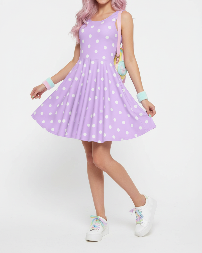 Cute Polka Dots Skater Dress With Pockets (Fairy Kei Pastel Purple) – Holley Tea Time