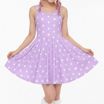 Kawaii fashion Jfashion Cute Polka Dots Skater Dress With Pockets (Fairy Kei Pastel Purple) Harajuku style Japanese street fashion cutecore jojifuku Yumekawaii yume kawaii  lavender lilac violet