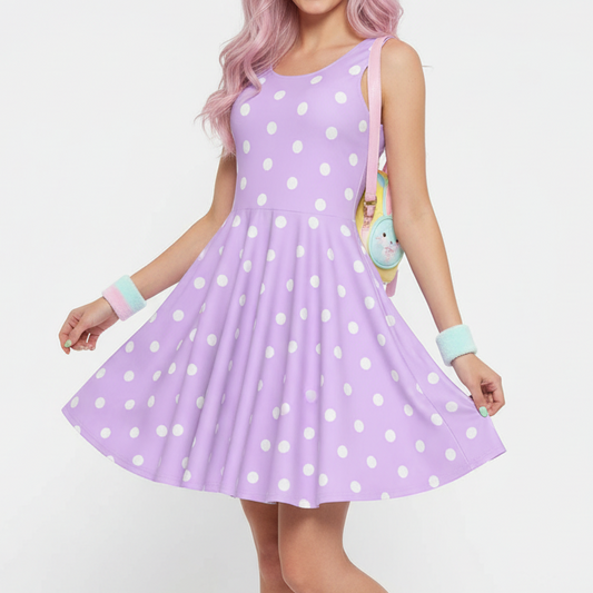 Kawaii fashion Jfashion Cute Polka Dots Skater Dress With Pockets (Fairy Kei Pastel Purple) Harajuku style Japanese street fashion cutecore jojifuku Yumekawaii yume kawaii  lavender lilac violet