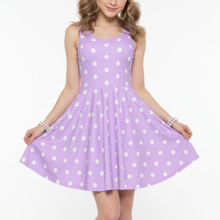 Kawaii fashion Jfashion Cute Polka Dots Skater Dress With Pockets (Fairy Kei Pastel Purple) Harajuku style Japanese street fashion cutecore jojifuku Yumekawaii yume kawaii  lavender lilac violet