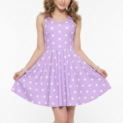 Kawaii fashion Jfashion Cute Polka Dots Skater Dress With Pockets (Fairy Kei Pastel Purple) Harajuku style Japanese street fashion cutecore jojifuku Yumekawaii yume kawaii  lavender lilac violet