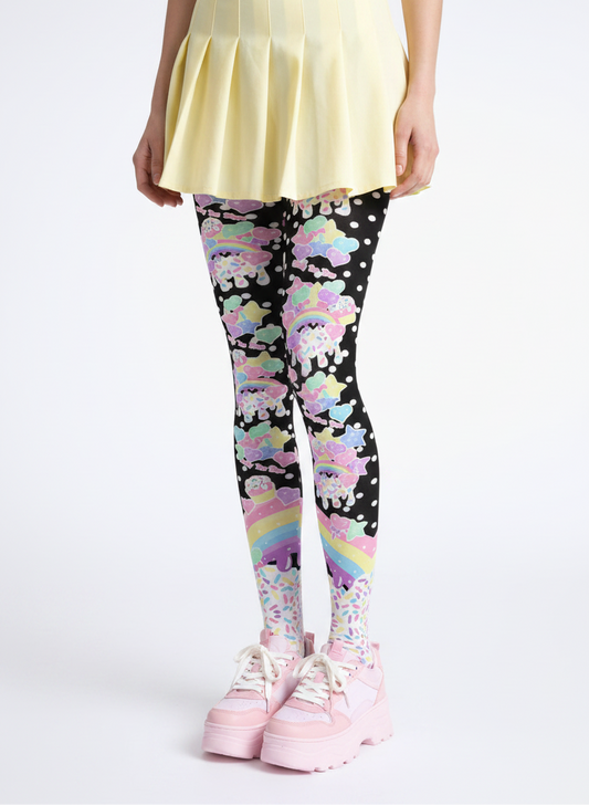 Kawaii fashion Jfashion Harajuku style Japanese street fashion Cutecore Jojifuku Rainbow Sweets Stretchy Tights (Cute Polka Dots Black) Candy sprinkles cupcake colorful pop kei dopamine dressing