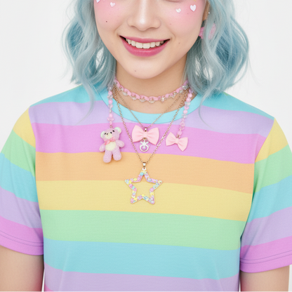 Kawaii fashion Jfashion Harajuku style Japanese street fashion Decora decora kei Cutecore Jojifuku Heisei retro colorful colors tee Fruity Rainbow T-Shirt (Color Block) pastel rainbow dopamine dressing cute 