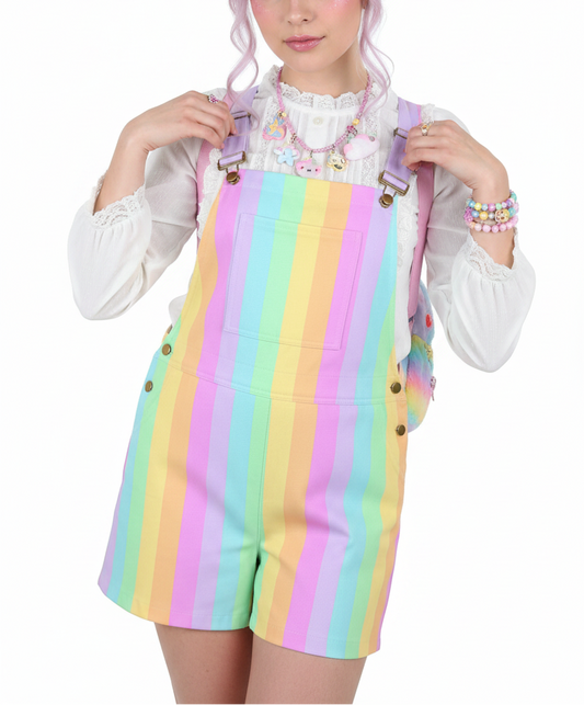 Kawaii fashion Jfashion Harajuku style Japanese street fashion decora kei kidcore cutecore jojifuku heisei retro Fruity Rainbow Unisex Shorts Overalls With Adjustable Straps And Pockets (Color Block) colorful colors