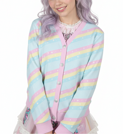 Kawaii fashion Pastel rainbow fashion Harajuku fashion Jfashion Cutecore Jojifuku Magical girl mahou shoujo mahou kei Teatime Fantasy Blue Women's Ribbed Button Up Cardigan