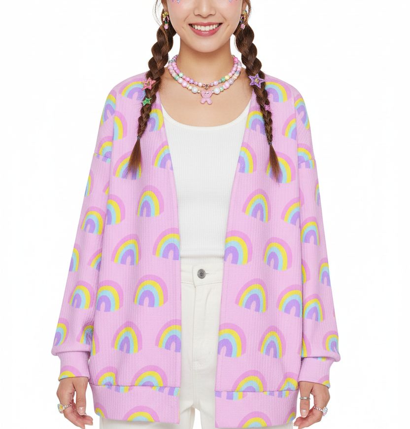 Kawaii fashion cardigan pink rainbows harajuku fashion jfashion decora kei 