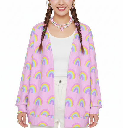 Kawaii fashion cardigan pink rainbows harajuku fashion jfashion decora kei 