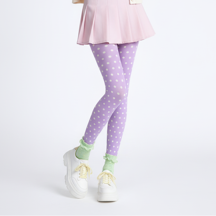 Kawaii fashion cutecore jojifuku harajuku fashion jfashion fairy kei yume kawaii pastel Cute Polka Dots Stretchy Tights (Purple)