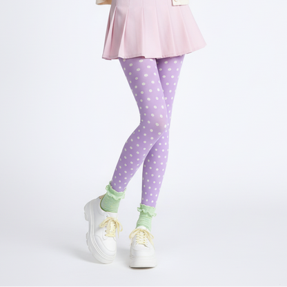 Kawaii fashion cutecore jojifuku harajuku fashion jfashion fairy kei yume kawaii pastel Cute Polka Dots Stretchy Tights (Purple)