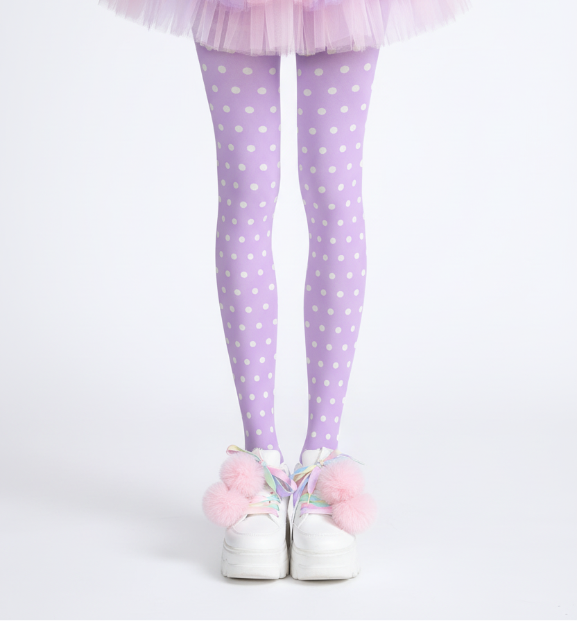 Kawaii fashion cutecore jojifuku harajuku fashion jfashion fairy kei yume kawaii pastel Cute Polka Dots Stretchy Tights (Purple)