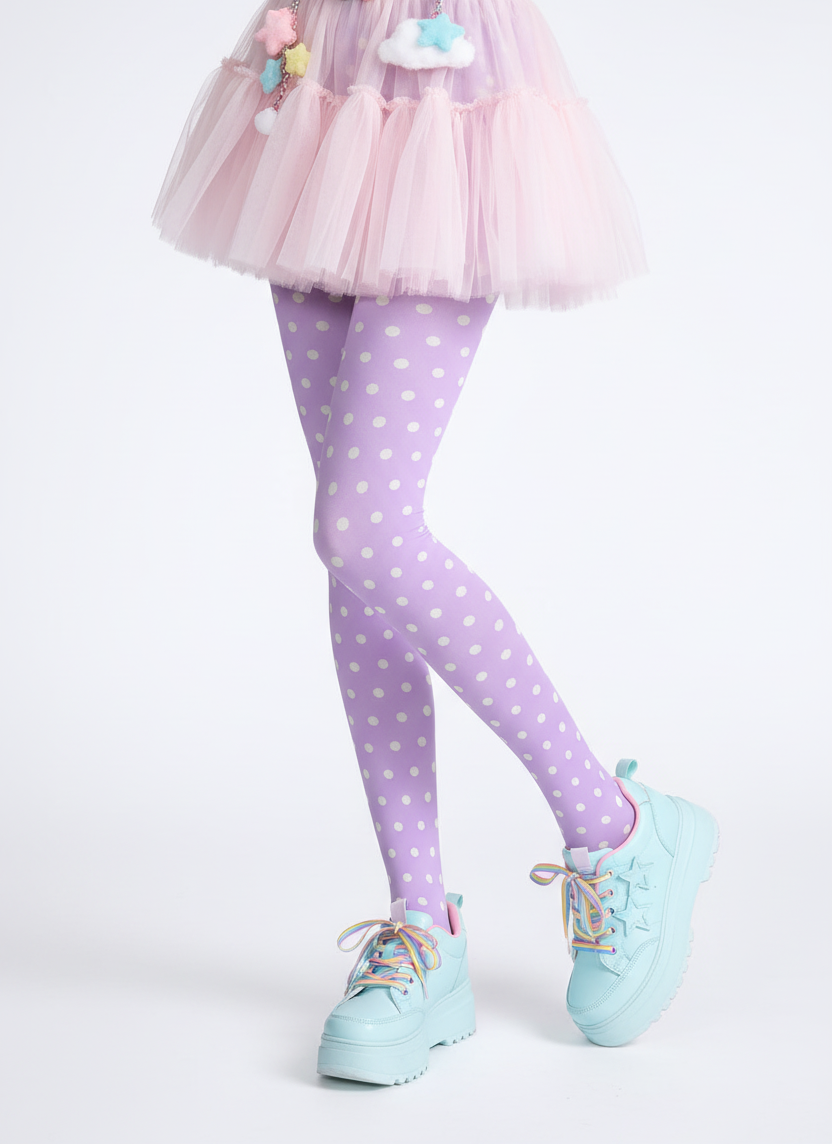 Kawaii fashion cutecore jojifuku harajuku fashion jfashion fairy kei yume kawaii pastel Cute Polka Dots Stretchy Tights (Purple) magical girl mahou kei alt fashion Japanese street fashion 