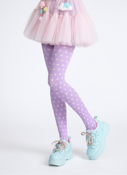 Kawaii fashion cutecore jojifuku harajuku fashion jfashion fairy kei yume kawaii pastel Cute Polka Dots Stretchy Tights (Purple) magical girl mahou kei alt fashion Japanese street fashion 