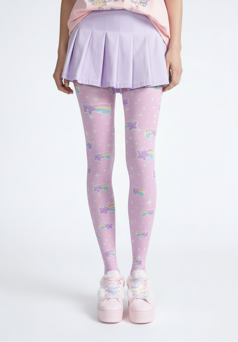 Kawaii fashion fairy kei yume kawaii  Jfashion Harajuku fashion Japanese street fashion mahou kei magical girl Bubblegum Bunny Shooting Stars Stretchy Tights pastel pink
