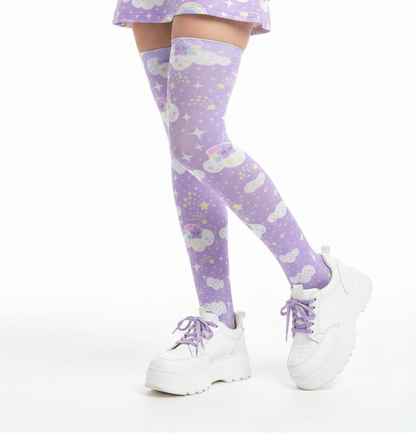 Kawaii fashion fairy kei yume kawaii Jfashion Harajuku style pastel aesthetic Japanese street fashion cutecore Shooting Star Clouds Over Knee Stocking Socks (Purple) cute sparkle magical girl mahou kei lilac lavender 