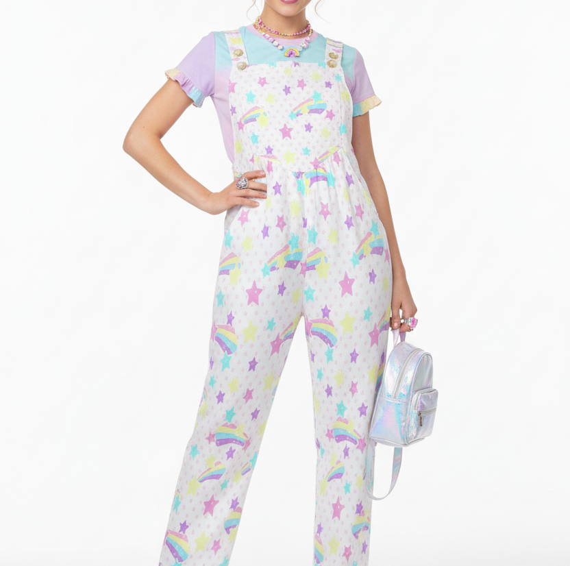 kawaii fashion pastel shooting star overalls with polka dots harajuku fashio pop kei yumekawaii fairy kei