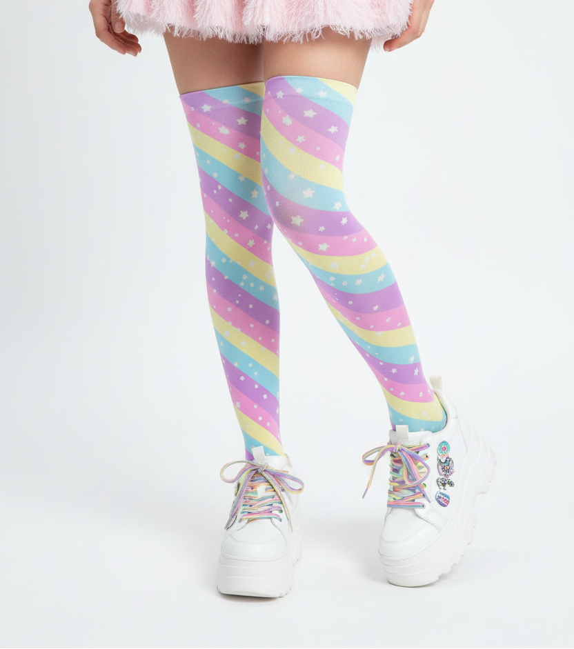 Kawaii fashion harajuku fashion jfashion style fairy kei decora kei Starry Party Rainbow Over Knee Stocking Socks