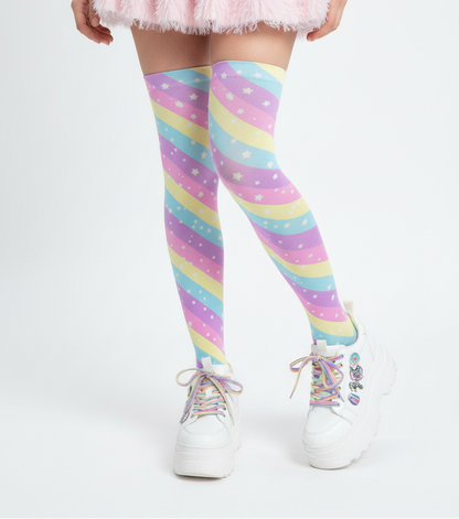 Kawaii fashion harajuku fashion jfashion style fairy kei decora kei Starry Party Rainbow Over Knee Stocking Socks