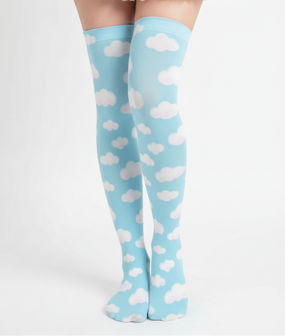 Kawaii fashion jfashion Harajuku style fairy kei yume kawaii tenshi kaiwai cutecore jojifuku heisei retro era Dreamy Clouds Over Knee Stocking Socks (Sky Blue) Japanese street fashion cute pastel sky dreamy 