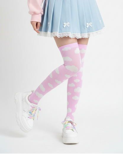 Kawaii fashion jfashion Harajuku style fairy kei yume kawaii tenshi kaiwai cutecore jojifuku heisei retro era Dreamy Clouds Over Knee Stocking Socks (Taffy Pink) Japanese street fashion cute pastel sky dreamy 