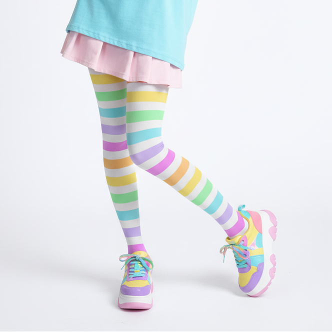Kawaii fashion shop cute cutecore harajuku fashion jfashion Fruity Rainbow Stretchy Tights (Stripes) pastel rainbow