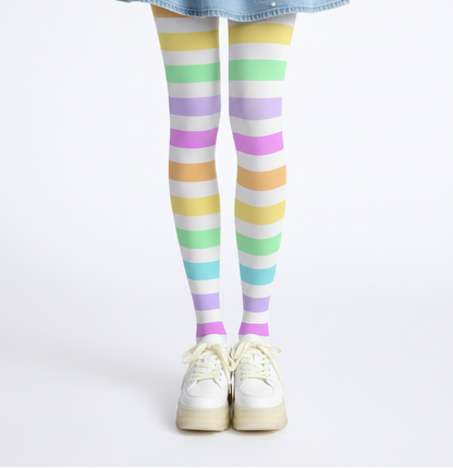 Kawaii fashion shop cute cutecore harajuku fashion jfashion Fruity Rainbow Stretchy Tights (Stripes) pastel rainbow