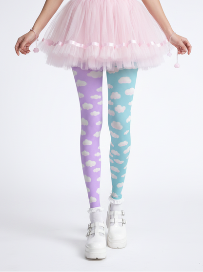 Kawaii fashion tenshi kaiwai cutecore jojifuku heisei retro era Blue jfashion Harajuku style fairy kei yume kawaii  Dreamy Clouds Stretchy Tights (Lilac x Sky Blue) Footed Stockings Pantyhose trendy cute stylish sky pastel colors