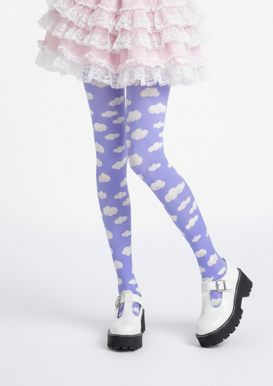 Kawaii fashion tenshi kaiwai cutecore jojifuku heisei retro era Blue jfashion Harajuku style fairy kei yume kawaii  Dreamy Clouds Stretchy Tights (Periwinkle) Footed Stockings Pantyhose trendy cute stylish sky