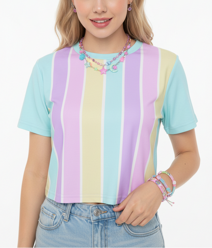 Kawaii harajuku fashion jfashion fairy kei yume kawaii magical girl Cutecore jojifuku Pastel Stripes Blue Crop Top T-Shirt