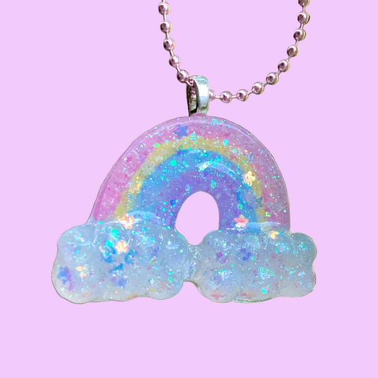Kawaii jewelry fairy kei yume kawaii necklace rainbow pastel dreamy cute cutecore glitter resin resin art resin crafts harajuku fashion jfashion Japanese street fashion 
