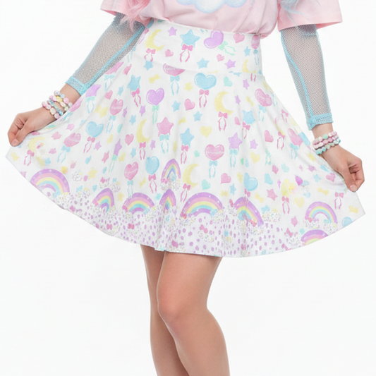 Kawaii jfashion yume kawaii Harajuku fashion style Japanese street fashion cutecore heisei retro jojifuku trendy Pastel Party High Waist Skater Skirt (White) Holley Tea Time holleyteatime pastel rainbow