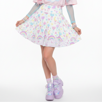 Kawaii jfashion yume kawaii Harajuku fashion style Japanese street fashion cutecore heisei retro jojifuku trendy Pastel Party High Waist Skater Skirt (White) Holley Tea Time holleyteatime pastel rainbow