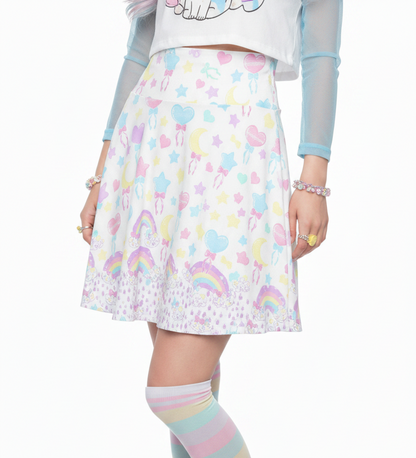 Kawaii jfashion yume kawaii Harajuku fashion style Japanese street fashion cutecore heisei retro jojifuku trendy Pastel Party High Waist Skater Skirt (White) Holley Tea Time holleyteatime pastel rainbow