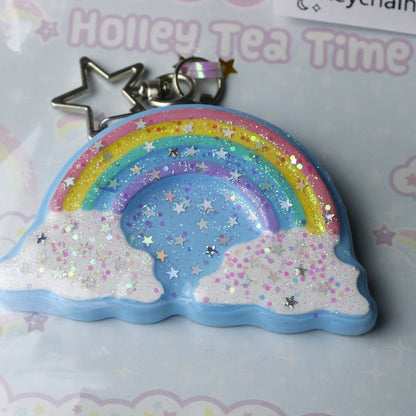 Rainbow in the clouds glitter star keychain