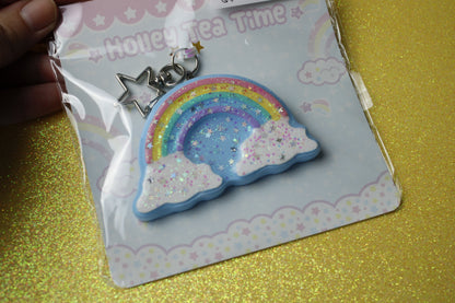 Rainbow in the clouds glitter star keychain