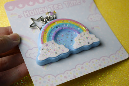 Rainbow in the clouds glitter star keychain
